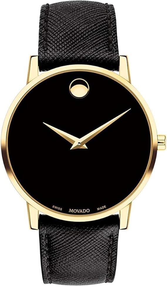 movado men's swiss museum classic black leather strap watch 40mm