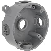 Bell Round Weatherproof Box, Five 1/2 or 3/4 in. Threaded Outlets, Gray