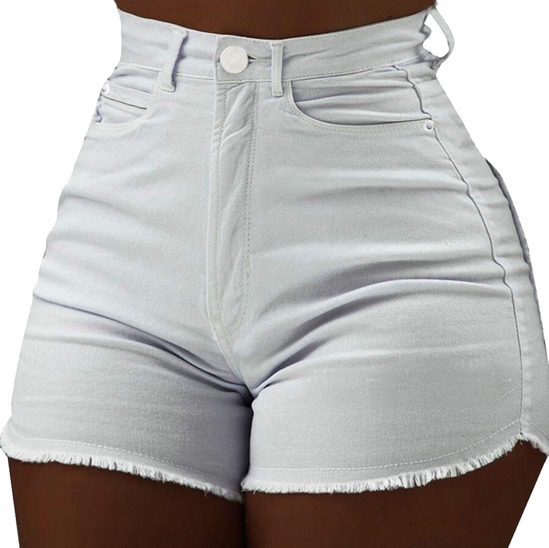 Buy security Women Fashion High Waist Short Pants Stretch Denim Shorts White M at Amazon.in