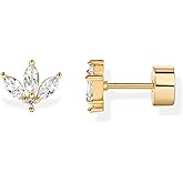 PAVOI 14K Gold Plated 925 Sterling Silver Posts Mini Stud Flat Back Earrings for Women | Helix Cartilage Piercing Jewelry | Dainty Pearl Star Cluster Cubic Zirconia Lotus Climber Screw Backs
