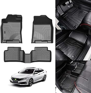 Amazon Com Kust 3d Floor Mats For 16 21 Honda Civic Sedan Civic Hatchback Civic Type R 2 Row Liner Set All Weather Durable Odorless Tpe Floor Carpet Liner Automotive