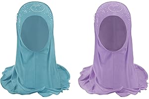 Ylucky Girls Muslim Hijab Floral Lace Head Scarf Kids Islamic Arab Scarf Shawls Head Wrap with Flowers