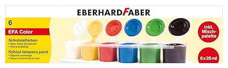 Eberhard Faber 575506 - Schulmalfarben Tempera, inklusive Mischpalette, 6 x 25 ml Näpfchen