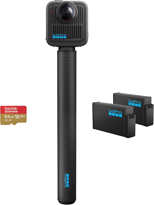 MAX2 + Zubehörpaket – Enthält eine 1,2 m Lange Verlängerungsstange, 2 Enduro-Akkus mit 1960 mAh und eine 64 GB SanDisk microSD-Karte