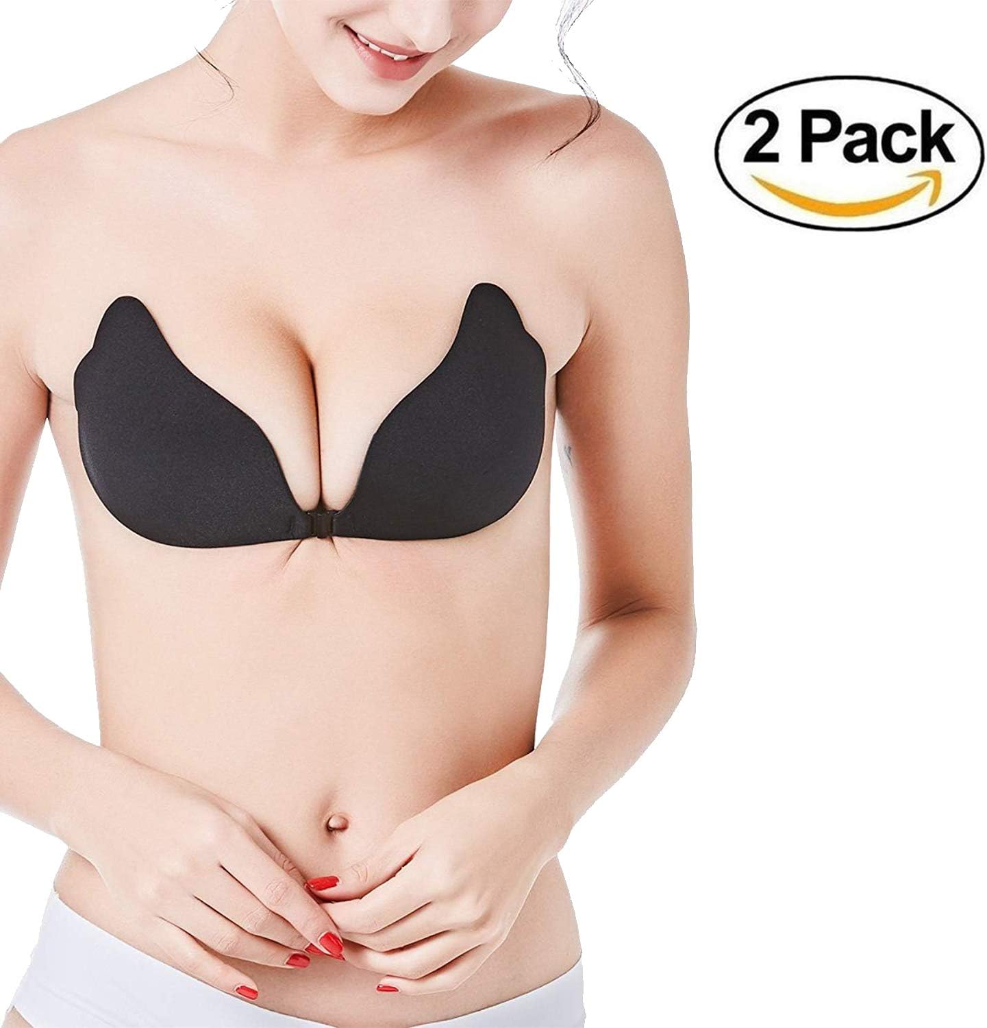 AUBANA 2-Pack Self Adhesive Bra Strapless Seamless Push Up Silicone Padded Invisible Bra (A)