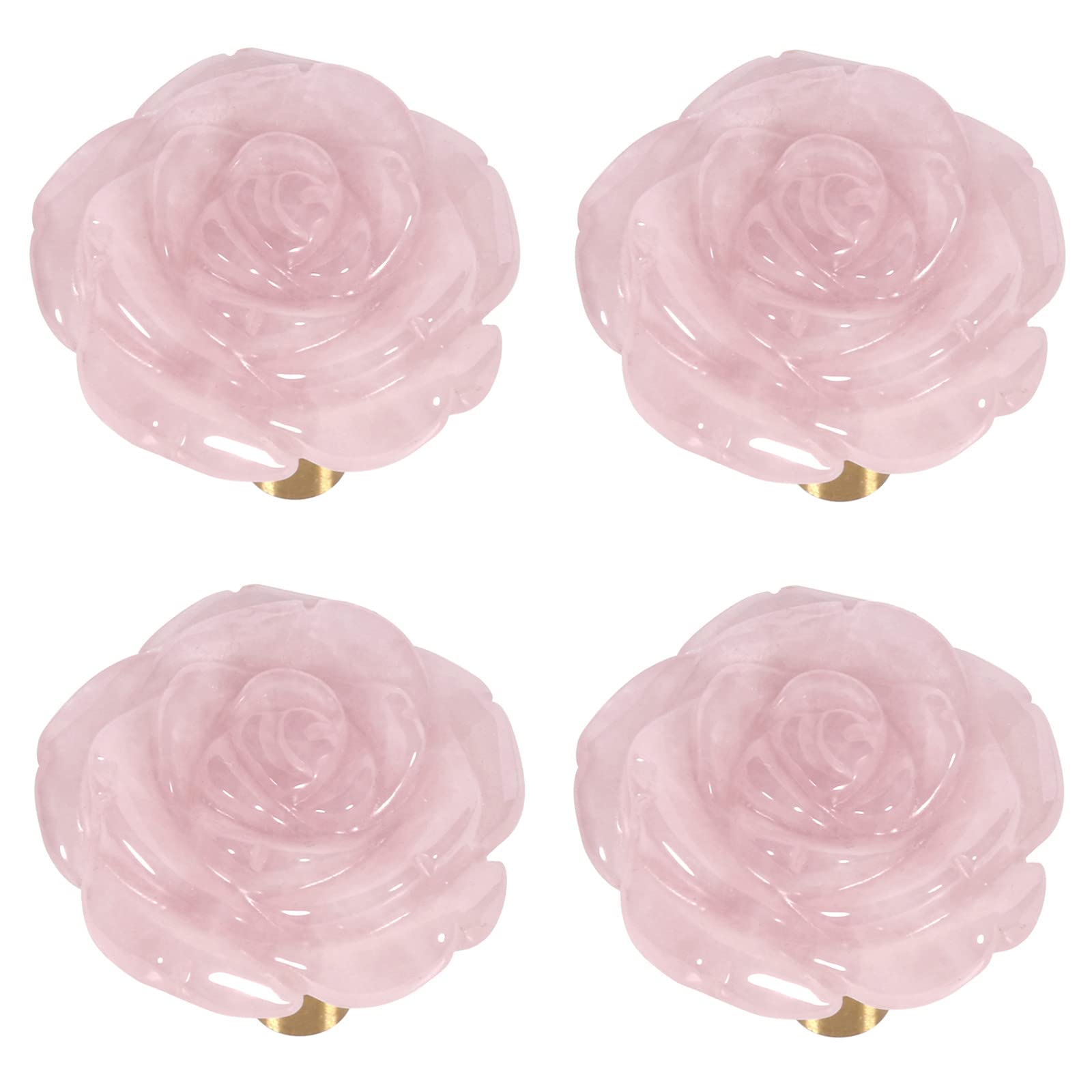 mookaitedecor Set of 4 Natural Rose Quartz Pink Crystal Drawer Pulls and Knobs with Screws, Decorative Floral Rose Flower Stone Knob Handles for Cabinet Cupboard Kitchen Door Dresser — image 1