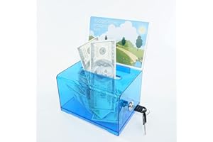 HENGSENLI Voting Box Donation Box with Lock and Bracket - Secure Suggestion Box, Perfect for Business Cards (6.2 "x 4.1" x2.4 x4) (1 Piece Blue)