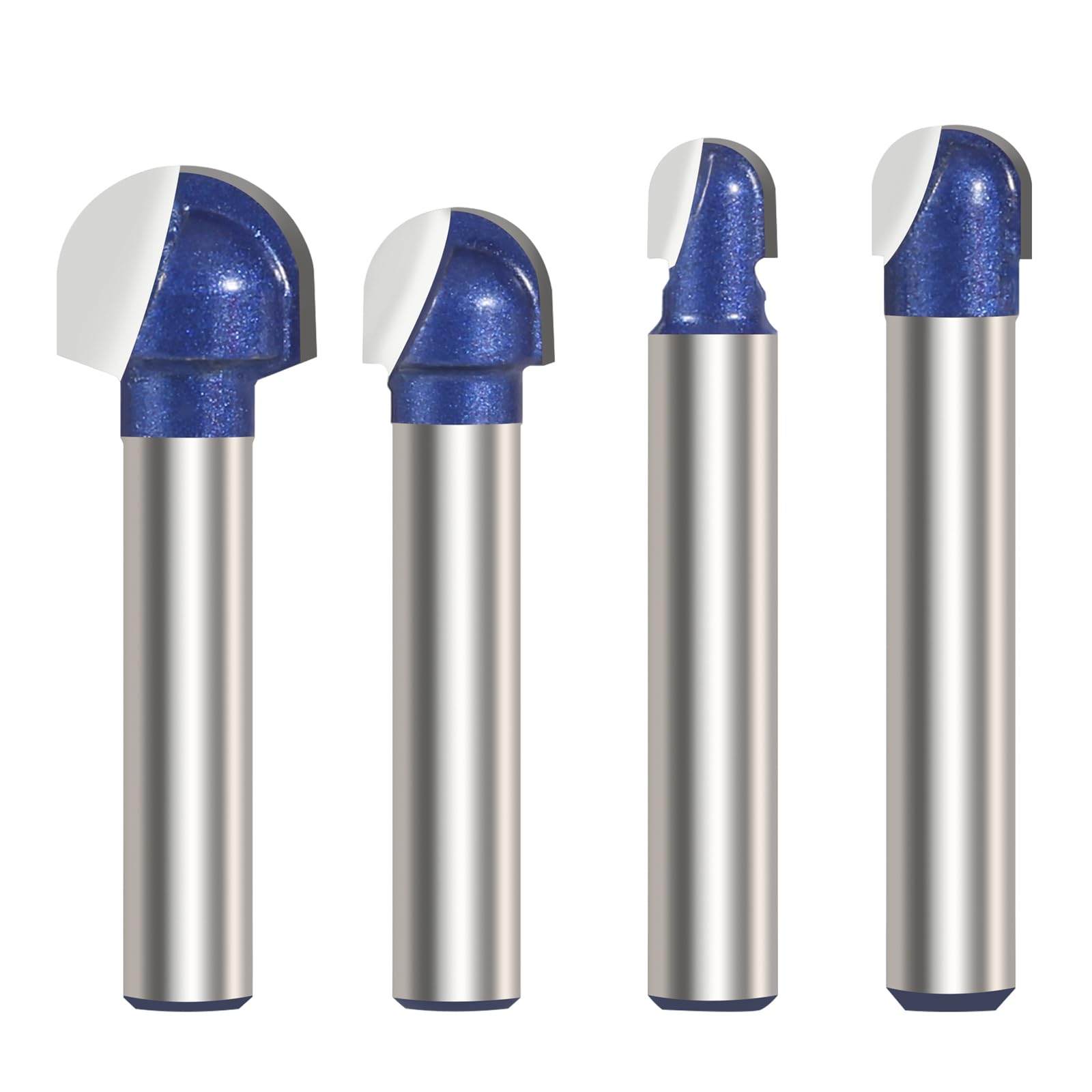 Vearter 4PCS Cove Router Bit Set, 6.35mm (1/4'' ) Shank Core Box Round Nose Milling Cutter, Solid Carbide Juice Groove DIYer Tool for Woodworking (6.35mm, 8mm, 9.5mm, 12.7mm Cutting Diameter)