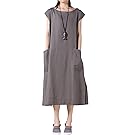 Mordenmiss Women's Summer Cap Sleeve Shift Dress with Pockets M-Gray
