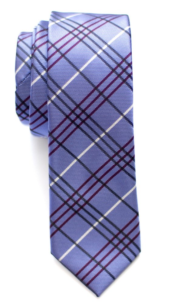 Retreez Tartan Check Styles Woven Microfiber Skinny Tie - Purple
