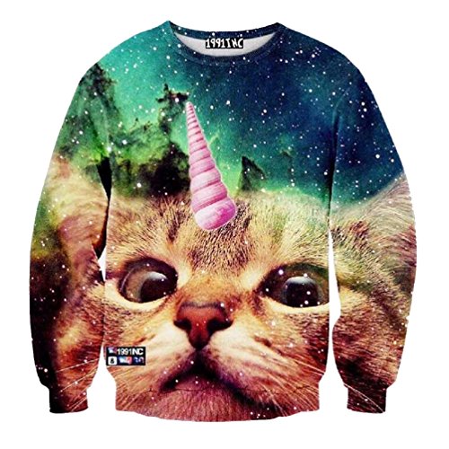 Sweatshirt Fashion Clothing Sweats Sport Tops Sweater Pullovers (medium, Unicon Cat)