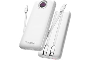 GrnOas.E Portable Charger with Built in Cables，10000mAh 22.5W Max High-Speed Charging Power Bank with 4 Outputs 2 Inputs,External Travel Battery Pack for iPhones Android,iPad (Pearl White)