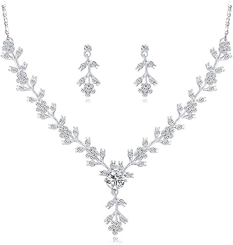 Amazon Misaki ウエディング ネックレス ピアス セット キラキラ クリスタル リーフ 花 ブライダル 花嫁 アクセサリー ロングピアス 結婚式 パーティー 誕生日 クリスマス プレゼント ネックレス 通販
