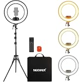 NEEWER 18" Battery Powered Cordless Ring Light with Tripod Stand, RB18B | Wireless 70 Min Full Power, Edge Lit, 2900K-7000K C