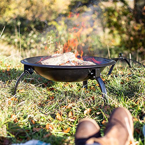 La Hacienda 58106 Camping Fire Bowl With Grill Folding Legs And Carry Bag Black Astonshedsuk