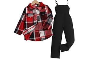 OLMRJKD Toddler Girl Clothes Plaid Long Sleeve Button Down Shirt Corduroy Overall Jumpsuit Girls Fall Winter Outfit Set