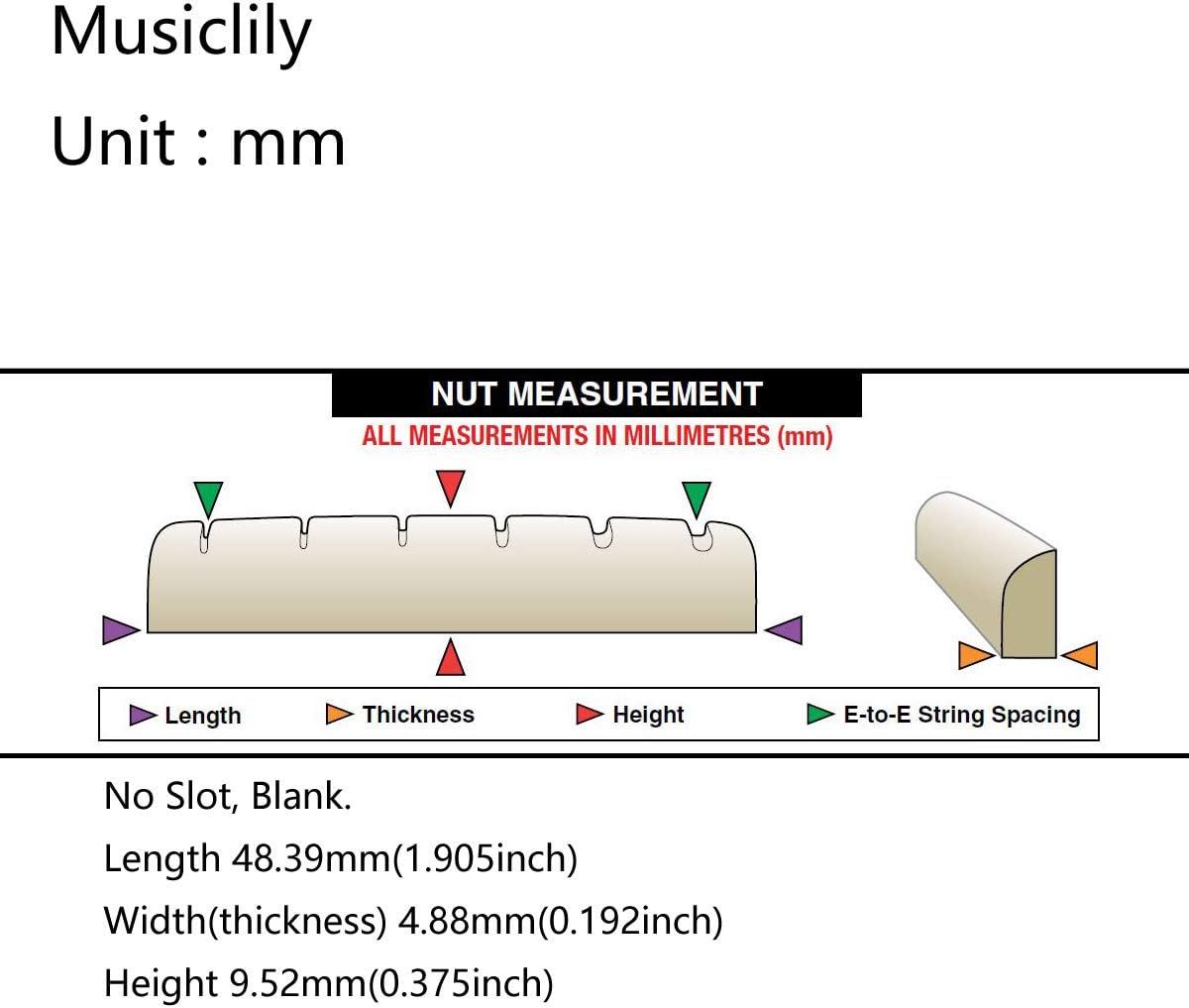 Musiclily Pro Universal Jumbo Bone Nut Blank for Acoustic and Electric Guitar Ivory(Set of 2), 48,39 mm x 4,88 mm x 9,52 mm - Image 3