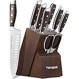 Kitchen Knife Set 8 Piece with Oak Wooden Block Sharpener and Pakkawood Handle, homgeek High Carbon 1.4116 Stainless Steel Pr