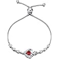 AGVANA Rosy Reverie Valentines Day Gifts Birthstone Bracelet for Women Sterling Silver Genuine or Created Gemstone Tennis Bracelet Rose Heart Jewelry Anniversary Birthday Gifts for Women Wife Mom Her