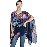 Max Hsuan Women's Loose Solid Sheer Chiffon Caftan Poncho Batwing Tunic Top Blouse Summer Oversized Shirts
