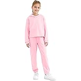 Girls 2-Piece Cotton Outfit Sweatshirts Sweatpants Set Youth Girls Pullover Casual Hooded Tops Pants Tracksuits