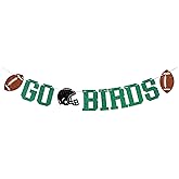 Go Birds Banner - Fly Eagls Fly Banner, Football Game Day Party Decor, Eagles Themed Football Party Decorations Green & Black Glitter