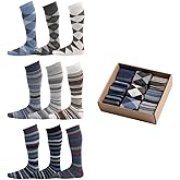 Pierre Henry Over the Calf Socks for Men (9 pairs) | Cotton Over the Calf Dress Socks | Long Socks Stays up