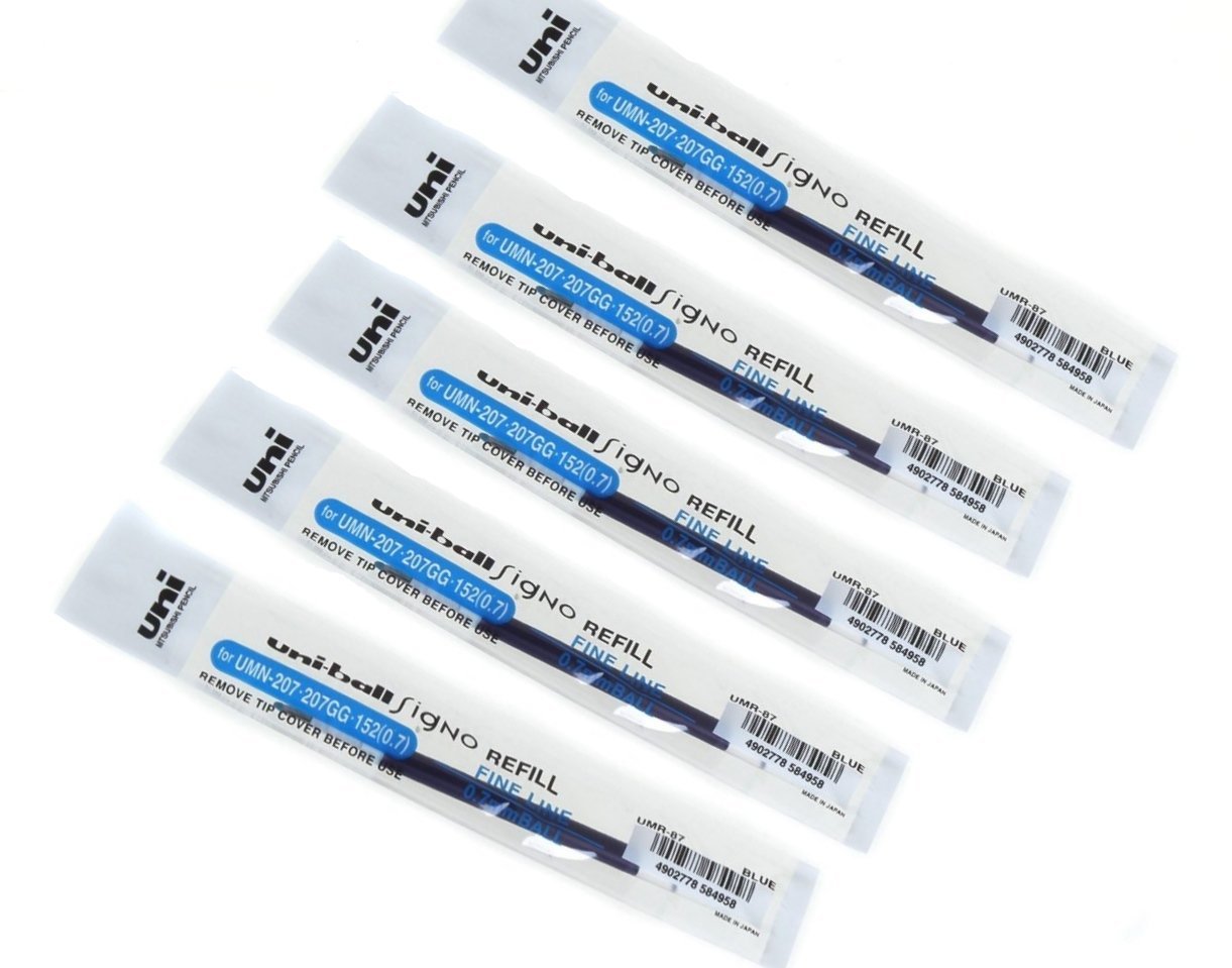 5x uni-ball UMR-87 refills for Signo Uni-ball 207, blue