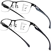 SKYOAK 2 Pack Mens Premium Progressive Multifocus Reading Glasses, TR90 Temples Blue Light Blocking Anti UV/Eye Strain Computer Readers No-Line Half Frame Multifocal Eyeglasses, 2.5x