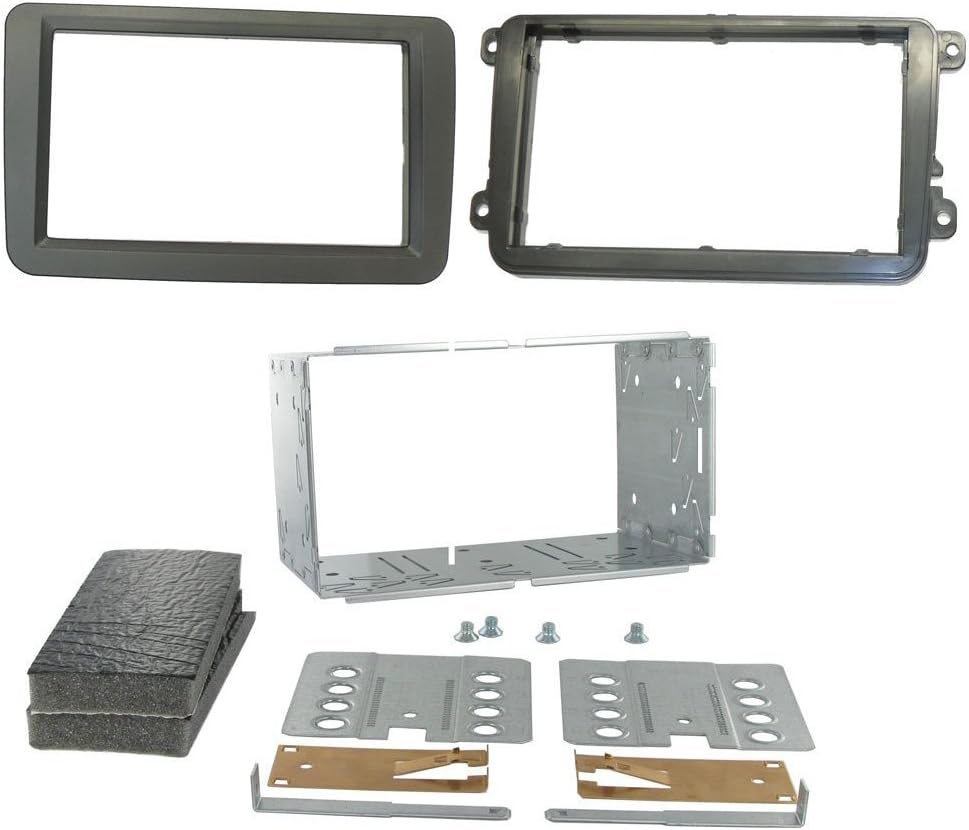 T1 Audio T1-CTKVW01 - Volkswagen EOS, Golf V, Golf VI, Jetta 03>, Passat 05>, Scirocco 08>, Tiguan, Touran Complete Car Stereo Double Din Facia Fitting Kit, CT23VW01A, CTSVW002, CT27AA14, CT22VX01, Black Double Din Facia Panel, Steering Stalk Lead, Aerial Adapter and Car Stereo Removal Keys.
