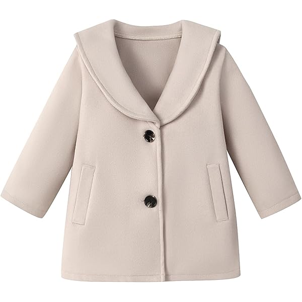 Toddler Girl's Wool Blend Winter Coat - Flare Lapel Trench With Hat, Warm Outfit