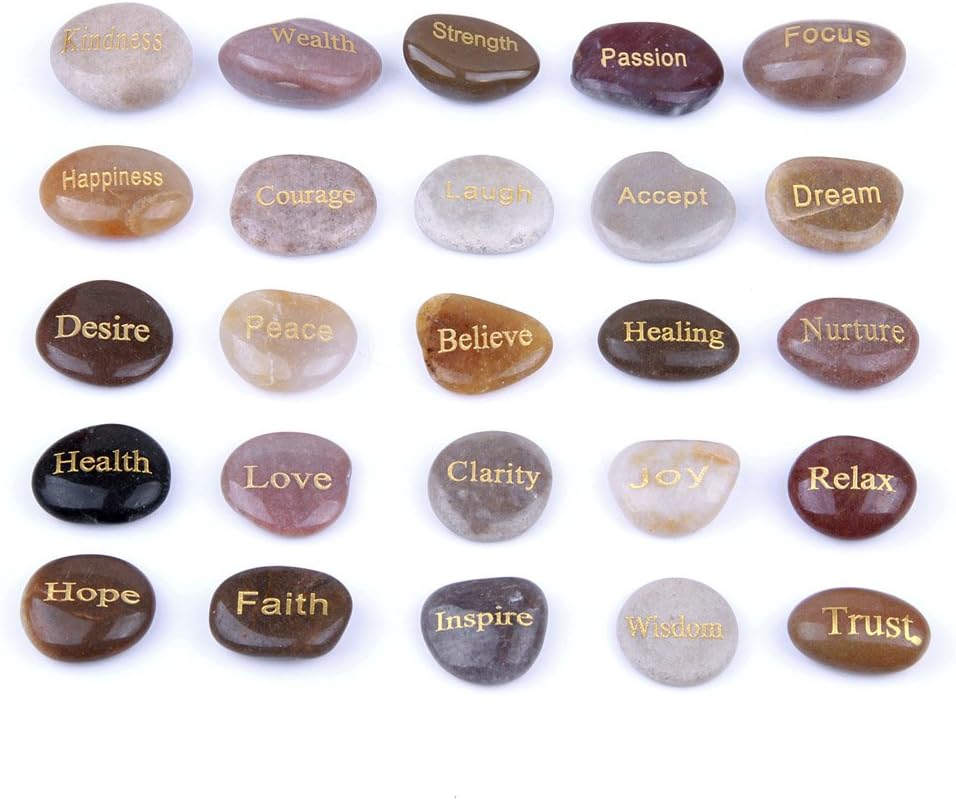 Indoor Fountains & Accessories - TGS Gems Engraved Inspirational Stones (25 Different Words)