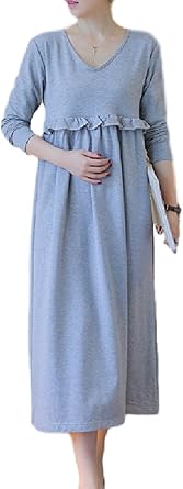 Amazon Co Jp ミウォルナ マタニティ 授乳服 部屋着 パジャマ ロング ワンピース 長袖 授乳口付き ゆったり リラックス マキシ丈 胸フリル ファッション