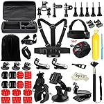 Iextreme 48-in-1 Action Camera Accessories Kits for Gopro 4/3/2/1 SJ4000 SJ5000 Accessory Bundles with Chest Harness Mount/Suction Cup Mount/Selfie Stick/Folating Hand Grip