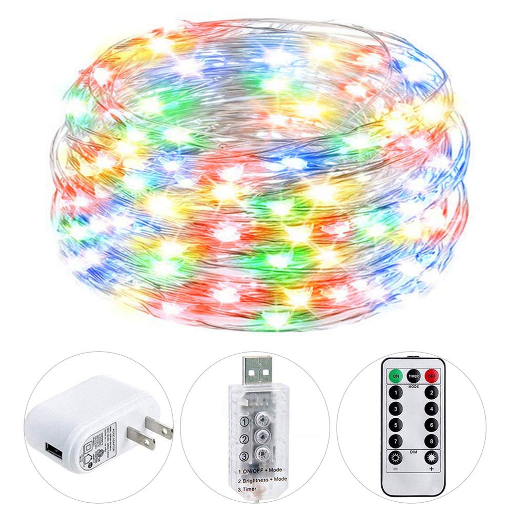 HSicily USB LED Fairy String Lights 8 Modes 120 LEDs 40Ft Starry Lights Plug in Remote Control Timer Christmas Party Holiday Wedding Bedroom Indoor Outdoor Decor (Colorful)
