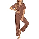 Ekouaer Womens Pajama Sets Button Down Pjs 2 Piece Short Sleeve Sleepwear with Pants Soft Loungewear