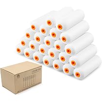 Voomey Mini Paint Roller Covers – 24-Pack High Density Foam Rollers, 4 Inch, White Round-Head – Ideal For Kitchen Cabinets, Doors, Tables, And Flat Surfaces – Water-Based Paint Compatible