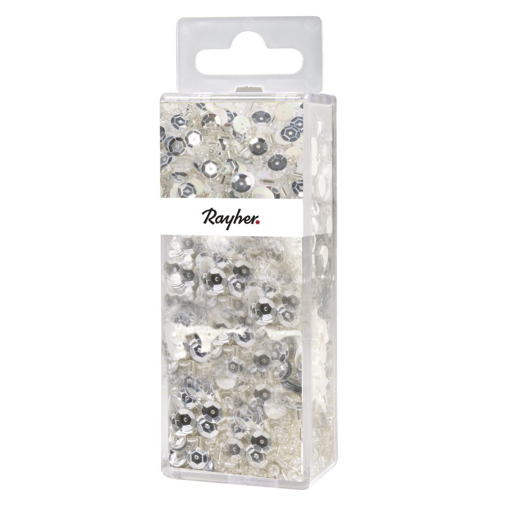 RAYHER Sequins/Glass Beads Mix/Wire, Silver, 50 m, 0.3 mm, 80 g — image 1