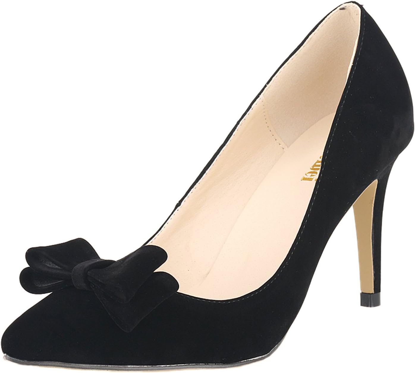 ZBeiBei Women's High Heels Pointed Toe Cute Bowknot Faux Velvet Pumps(ZBB95219VE40black)