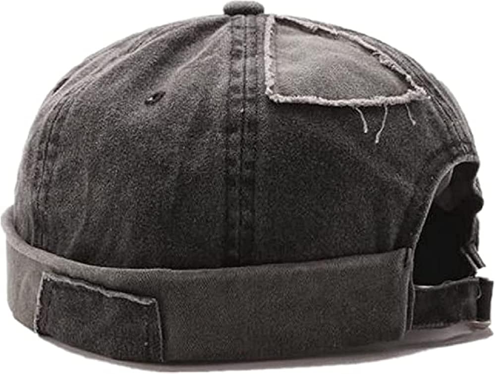 Denim Brimless Hat, Men's Vintage Retro Style Patch Beanie Hip Hop Hat