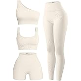 OIERD 4 Piece Workout Sets For Women Ribbed Leggings Clothes Yoga Sets Active Wear Matching Work Out Sets Gym Pilates Outfits