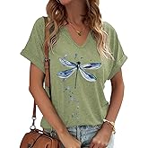 PUCKOLITY Vintage Flowers V Neck Shirt for Women Boho Floral Wildflowers Graphic Tee Casual Cottagecore Summer T Shirt