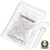 CHANZON 100 pcs 5mm Warm White LED Diode Lights(DC 3V 20mA) | (Clear Round Transparent) Bright Lighting Bulb Lamps Electronics Components Indicator Light Emitting Diodes