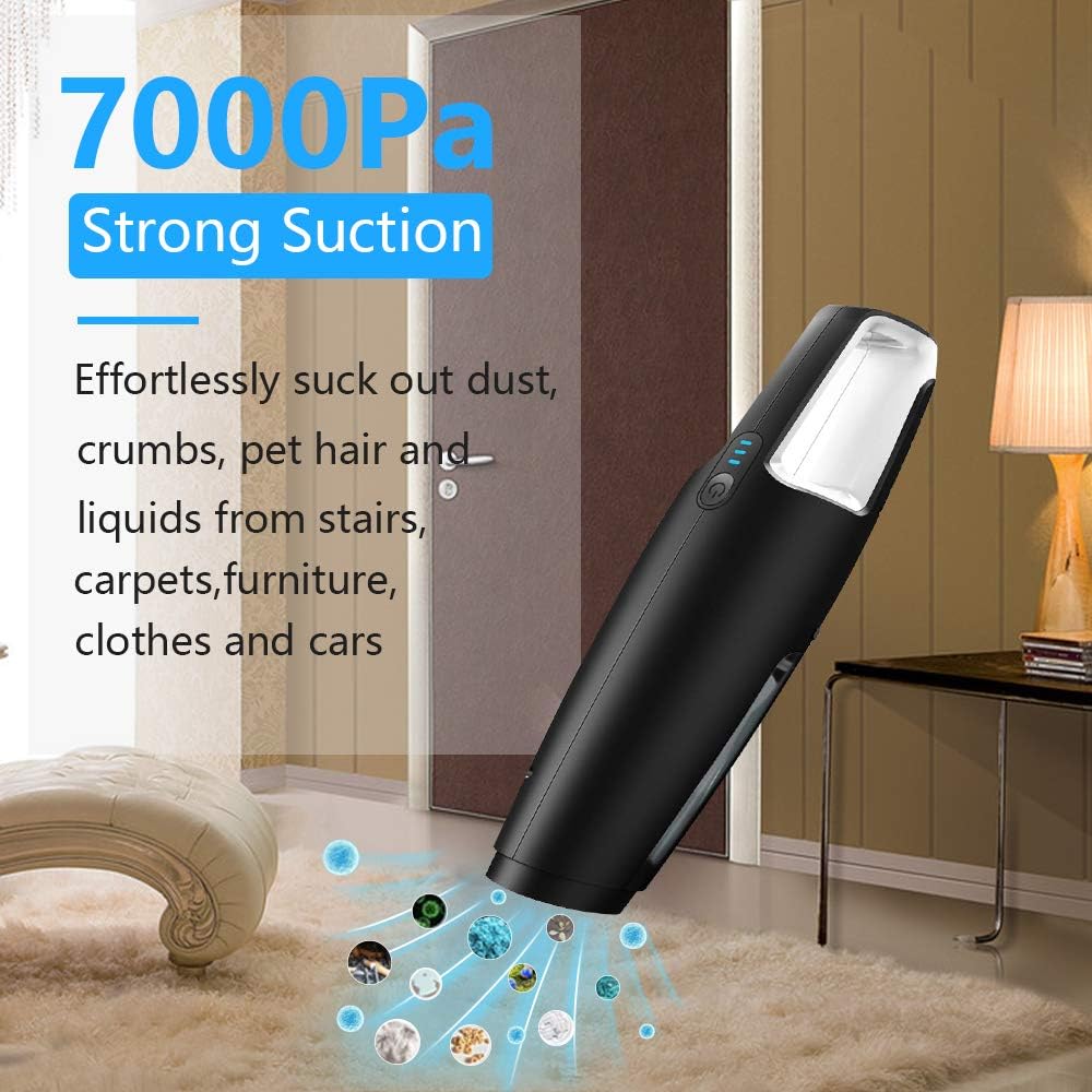 Mini Car Vacuum Cleaner Cordless, 7Kpa Portable Small Handheld Vacuum, Wet Dry Lightweight Rechargeable Hand Vac Buster for Pet Hair, Dry Wet Amphibious Vehicle Cleaner Dust Cleaning -