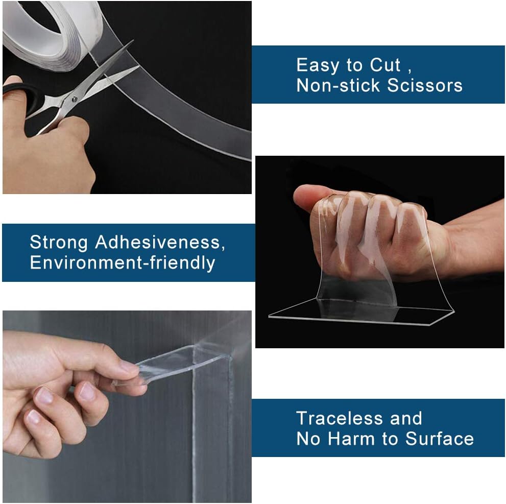 Double Sided Nano Adhesive Tape, Heavy Duty Clear Sticky Gel Grip Silicone Tape for Paste Photos Poster, Fix Carpet Mats,Household, Office (1.18 in x 118 in): Industrial & Scientific