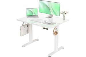 Claiks Glass Standing Desk, 40x24 Inch Small White Stand Up Desk Electric Adjustable Height Quick Install Computer Desk for Home Office, Super White