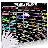 Magnetic Dry Erase Weekly Calendar for Fridge 13"x 16" Whiteboard / Blackboard Organizer Planner Refrigerator dry erase weekly planner Board Includes 8 Bonus Markers
