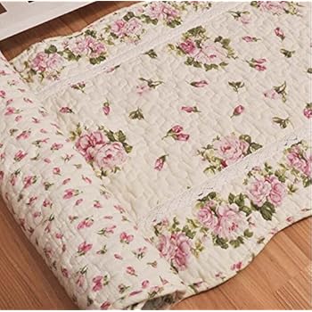 USTIDE Rustic Rose Flowers Area Carpet,Home Decor Cotton Pink Roses Pattern Bedroom Floor Rugs,Unique Quilted Washable Bathroom Rug 2x4 (Pink)