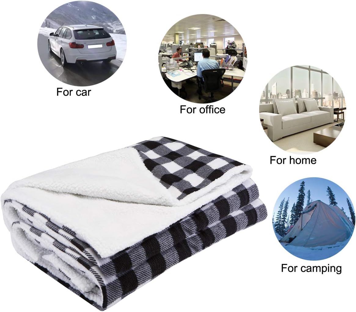 Big Hippo Electric Car Blanket, 12V Reversible Sherpa/Fleece Heated Electric Travel Throw Blanket with 4 Temperture Adjustments - Great for Car, Camping, Cold Weather Use (Black Gray White Plaid): Automotive