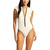 Seafolly Womens Cap Sleeve Zip Front One Piece Swimsuit